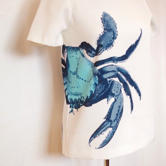 J. Crew Structured Pull On Textured Wrap Around Crab Print Top- Sz 0 - Picture 5 of 11